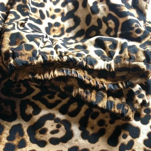 Huguest Leopard Ruffle Deep Drop Neckline Mini Dress with Belt Tie - Picture 6 of 9